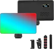 Pocket Video Light Kit Fill Light 2500K-9000K Dimmable 20 Lig Ng Effects Built-in Battery with Cold Shoe Mount Adapter + Desktop Tripod + Phone Holder + Computer Clip for Vlog Selfie Black