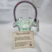 Fenton Willow Green Opalescent Basket 95th Anniversary Tom Fenton Ron Bayles 7in