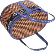 GREENADSCAPE Woven Storage Basket with Sturdy Handle Versatile Picnic Organizer for Fruits Sundries and Bamboo Folding Container