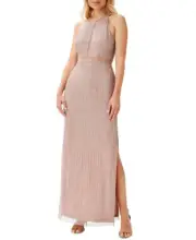 Aidan by Aidan Mattox Women's Round-Neck Beaded Gown (Taupe, 12)