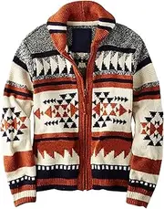 [Gsywaipei] Men's Patterned Knitted Jacket Classic Long Sleeve Male Knit Sweater Coat Casual Lapel Knitted Sweaters Coats, Red, M