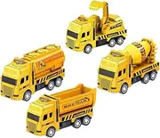 WEKAMOS 4pcs Boys and Girls Pull Back Truck Toys Friction Powered Excavator Construction Car Models for Interactive Play Cognitive Development Birthday for Toddlers
