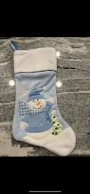 New Baby's First Christmas Stocking - 20" Blue Snowman Plush Soft Fillable