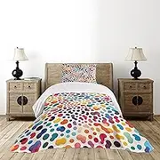 Ambesonne Leopard Print Bedspread, Modern and Abstract Concept Colorful Spots Dots with Animal Skin Inspirations, Decorative Quilted 2 Piece Coverlet Set with Pillow Sham, Twin Size, Multicolor