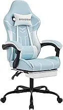 SEGEDOM Video Gaming Chair with Footrest, Ergonomic Gamer Chair with Lumbar Support, Height Adjustable Swivel Racing Gaming Massage Chair, Reclining Computer Office Desk Chair for Adults BlueWhite