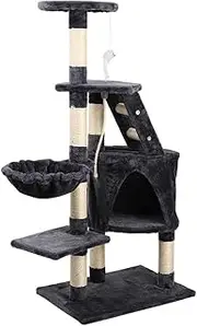 i.Pet Cat Tree Cats Tower Ultimate Scratching Post, 120cm Height Pet Scratcher Cardboard Posts Indoor Kittens Wooden Play House Towers and Trees Corner Toys, with Condo, Ladder and Hanging Toy