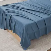 Queen Flat Sheet Only - Ultra Soft & Breathable Brushed Microfiber Top Sheet Only for Queen Beds, Queen, Denim Blue