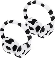 [BESPORTBLE] 2pcs Adjustable Warm Earmuffs for Women Ear Protection Covers with Cute Cow Pattern for Winter Activities and Keeping Ears Warm
