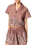 Maje Patterned Rhinestone Cropped Shirt