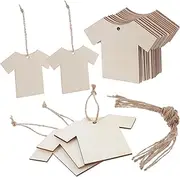 YOSADIER 20pcs Wood Cutout Tags: T Shirt Labels with Rustic Ropes for DIY Crafts Apparel Labeling Wrapping Event Decorations for Hanging