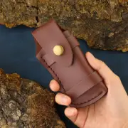 Hand Made Cow Leather Sheath, For 4.3" Folding Knife Cover Pouch Belt Clip
