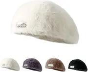 [Rstigiker] Women Wool French Beret Hat, Winter Warm Soft Beret Hat Vintage Painter Style Hat Accessory for Women & Men (White)