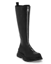 Alexander McQUEEN Zipper Front Riding Boots Women's 10 Black Round Toe Pull Tab