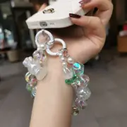 For iPhone 15 13 Pro Max Rope Phone Case Chain Bling Pearl Beads Bracelet Strap