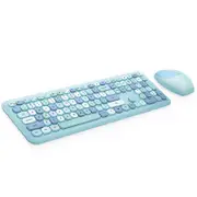 Anymob Bluetooth Keyboard And Mouse Combo Set Blue Colorful Retro Design Portable Wireless Soft Touch Keys