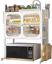 FAQINZYUAN Kitchen Countertop Microwave Oven Rack, Microwave Stand，Microwave Shelf with Storage Cabinet,Suitable for Multifunctional Tableware Storage in Kitchens and Restaurants (White)