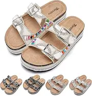 [Torotto] Women's Mules, Fashionable Sandals, Metallic Slippers with Adjustable Straps, Thickened Base, 87 white, 11 AU