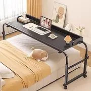 Overbed Table, Laptop Cart Over Bed Desk with Wheels， Adjustable Height Food Tray Desk, Rolling Medical Table Standing Over Bed Table,for Home Office Use(Black)