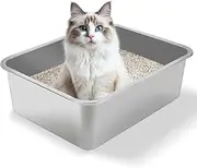 Cat Litter Box Stainless Steel, Odorless Metal Cat Toilet with High Sides, Rustproof Pan Tray for Big and Small Cats, Rabbits, Easy Clean Non Stick Smooth Surface (45Lx35Wx15H)