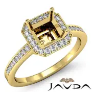 Halo Asscher Shape Semi Mount Diamond Engagement Ring 18k Yellow Gold 1 Carat