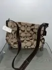 COACH Signature Shoulder Bag Purse F15067 Canvas Leather Khaki Brown Duffle