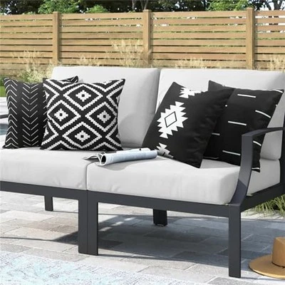 Set of 4 Outdoor Waterproof Pillow 18" x 18" (Pack of 4) Black&white-boho