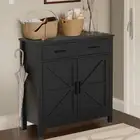Farmhouse Storage Accent Cabinet Wooden Buffet Sideboard 2 Drawers 2 Doors Black