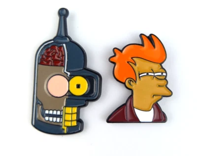 Lot Of two Futurama Bender And Fry Enamel Metal Brooch Badge Lapel Hat Pin