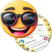 Vielucks® 15 x Smiley Invitation Cards Children's Birthday Party Diameter 13.5 cm Original Invitation Cards Birthday for Boys and Girls Funny Round Expression Invitation