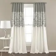Set 2 Gray Grey White Lace Floral Block Curtains Panels Drapes 84 95 in Darkens