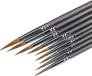 JOWOART 9 Pcs Weasel Hair Line Book Brush Painting Watercolor Gouache Oil Painting Hook Line Pen Durable Thin Silver Birch Pen Rod Art