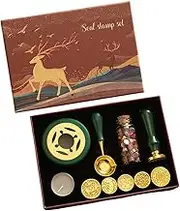 Wax Seal Stamp Kit with 6pcs Seal Stamp and Bottle of Wax Beads Spoon/Candle/Wax Melt Warmer for Christmas Vintage Envelopes Letters Mailing Crafts Envelopes Letter Cards Wedding Type 3
