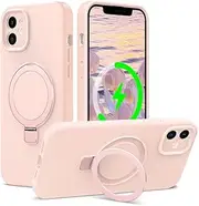 [RUNGOS] for iPhone 12 Case Magsafe, with Stand & Ring Holder [Natural Liquid Silicone] [Strong Magnetic] [Military-Grade Shockproof] Soft Microfiber Lining Cover for iPhone 12 Phone Case Sturdy 6.1''