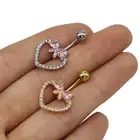 Fashion Zircon Heart Bow Belly Button Rings Dangle Sexy Navel Piercing Barbell