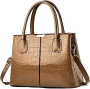 [Caalaay] Handbags for Women Top Handle Bags Patent Leather Satchel Crocodile Pattern Tote Bags Ladies Shoulder Crossbody Bag