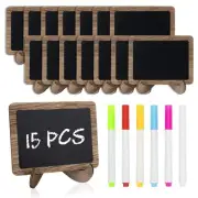 15 Pcs Mini Chalkboard Sign with 6 Color Chalk Markers, 2.9″ x 3.9″ Wooden Bl...
