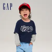 在飛比找蝦皮商城優惠-Gap 男幼童裝 Logo假兩件圓領大學T 碳素軟磨法式圈織