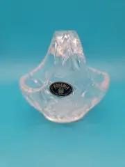 Bohemia Cut Crystal Czech Republic Glass Trinket Basket With Handle Vintage