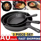 Non Stick Frying Pan Set 3-Piece Cast Iron Steak Skillet Cookware Cook Frypan