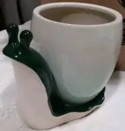 Green & White Snail Planter 6.5" X 7" Brand New Heavy Ceramic Glazed Whimsical