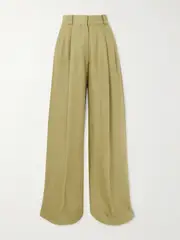[BLAZÉ Milano] BLAZÉ Milano - Husi Pleated Linen And Silk-blend Wide-leg Pants - Light green - 00 00 Green