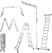 4.7M Aluminum Extension Ladder 7 in 1 Folding Step Ladders Adjustable Telescoping Multi Position Ladder for Home Stairs Roof Warehouse 330lbs