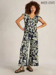 White Stuff Blue Freya Jersey 100% Cotton Jumpsuit (W22647) | $136