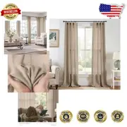 Elegant 108" Extra Long Light Filtering Linen Blend Curtains - 2 Panels in Taupe