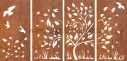 Tree & Birds 4 panels - CORTEN Steel Decorative Wall Panel - Garden Feature
