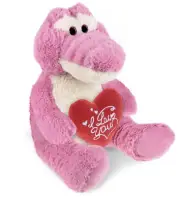 DolliBu I LOVE YOU Sitting Pink Alligator Stuffed Animal Heart Plush, 10 Inches