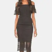 NWT Cynthia Rowley Off the Shoulder Fitted Midi Lace Dress 10