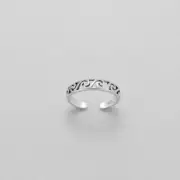 TJS 925 Sterling Silver Toe Ring Ocean Waves Hollow Design Adjustable Jewellery