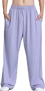 [HanzhuoLG] Men Women Tai Chi Pants Soft Breathable Kung Fu Wu Shu Wing Chun Fitness Yoga Pants Silver Gray XXL