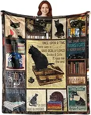 [VHIKMLY] Book Blanket for Book Lovers, Book Lovers Gifts, Black Cat Blanket for Women, Gifts for Book Lovers Women 60"x50"